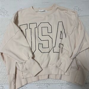 Altar'd State Cream USA Crew Neck Sweater